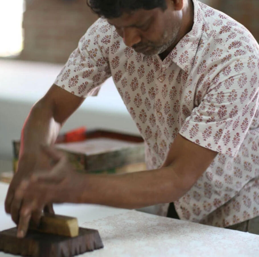 Hand block printer at Mehera Shaw Textiles Pvt. Ltd. Hand block printer at Mehera Shaw Textiles Pvt. Ltd.